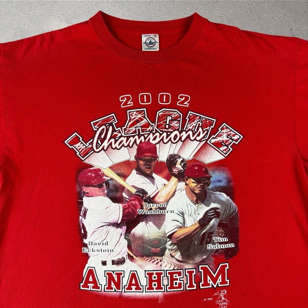 Vintage 2002 Anaheim Angels World Series Champs Shirt Mens XL Washburn Salmon